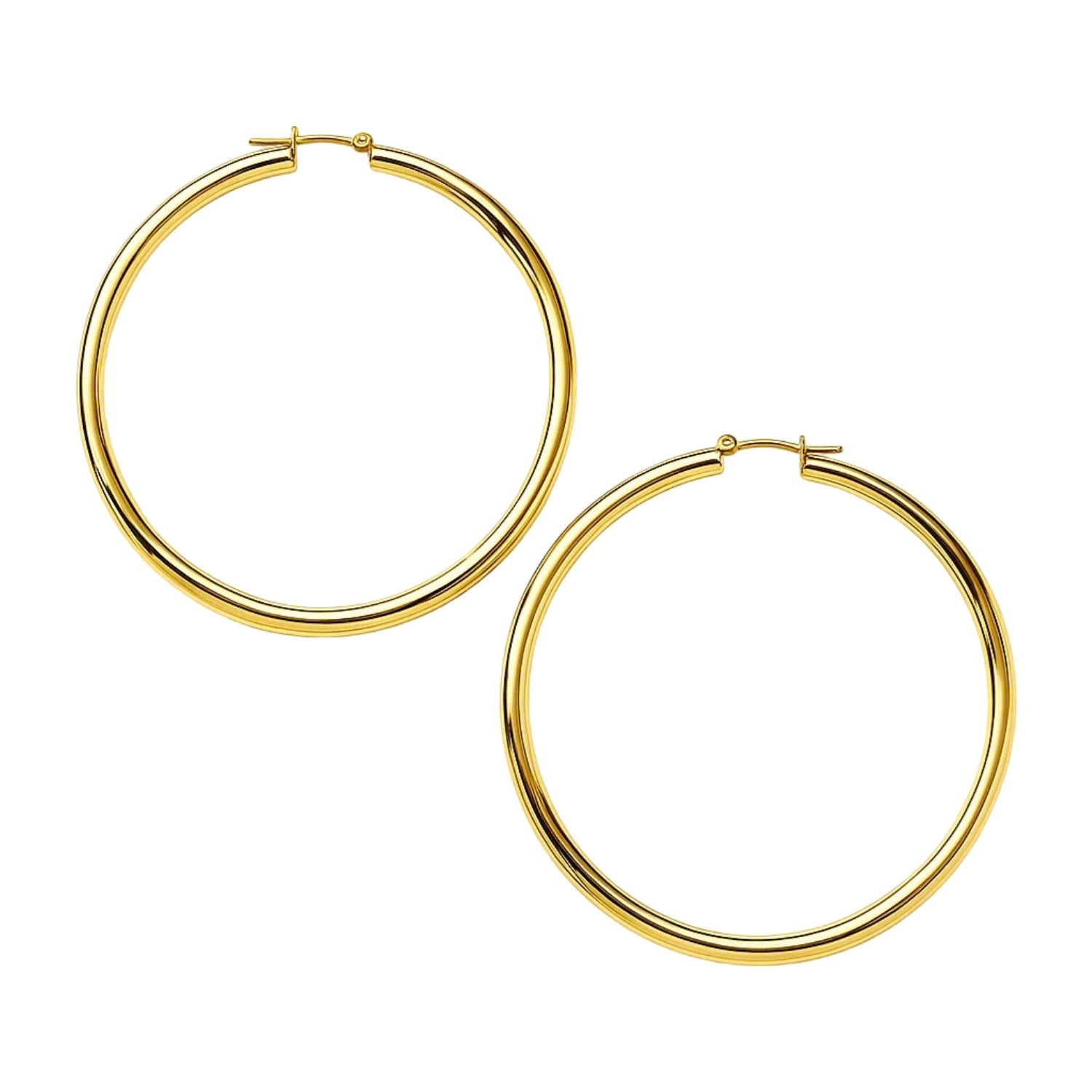 14k Yellow Gold Polished Large Round Hoop Earrings(2x60mm)