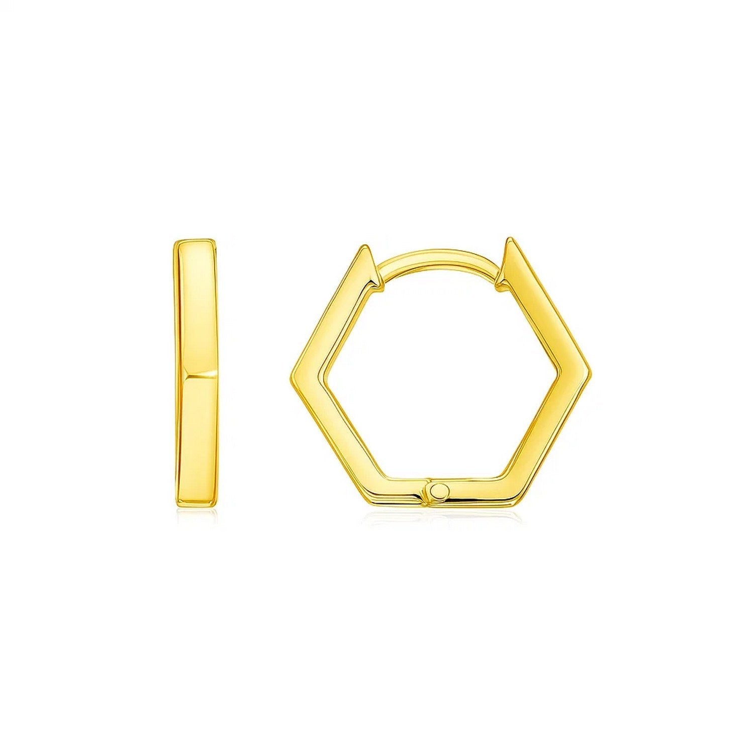 14k Yellow Gold Hexagon Huggie Hoops Earrings