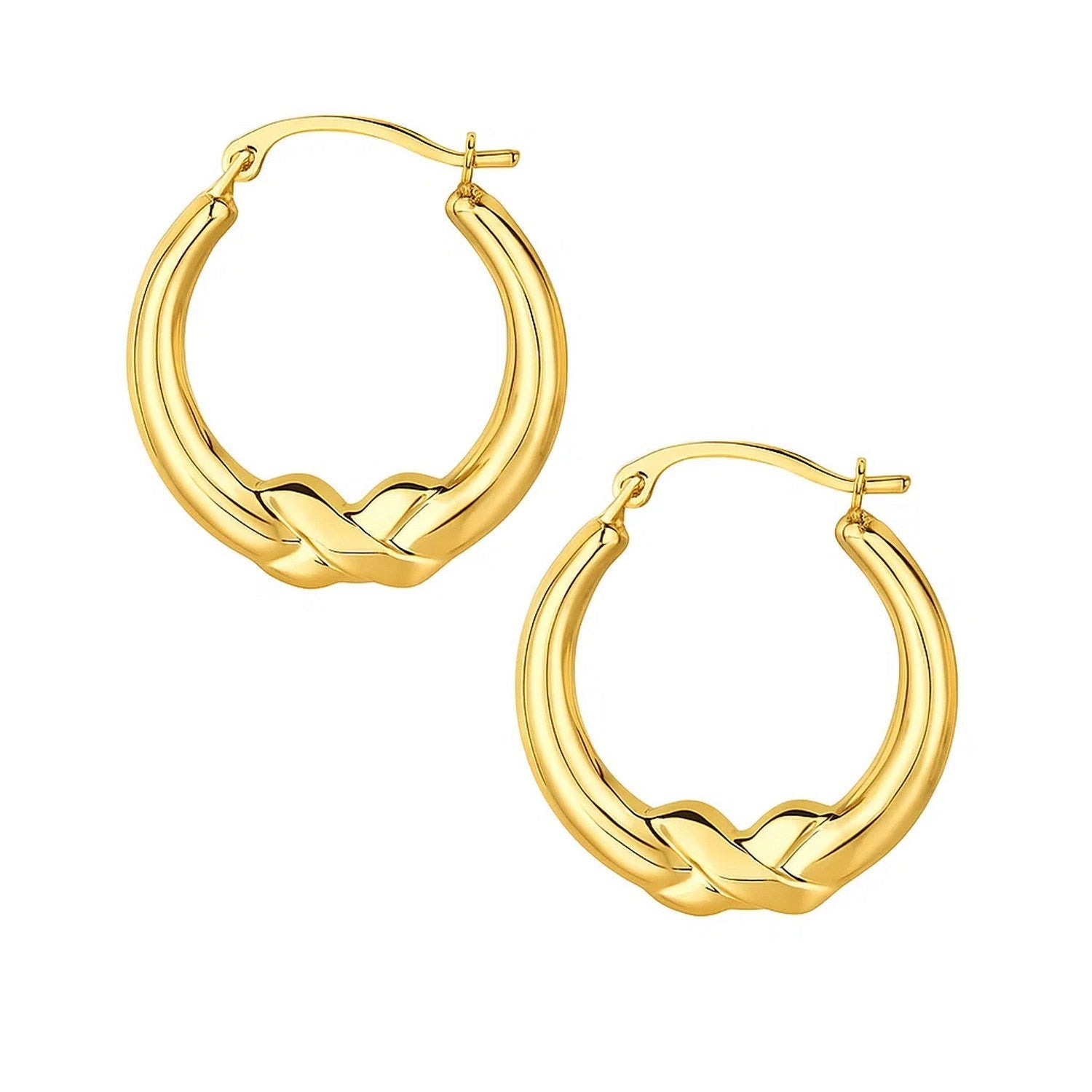10k Yellow Gold X Motif Round Shape Hoop Earrings