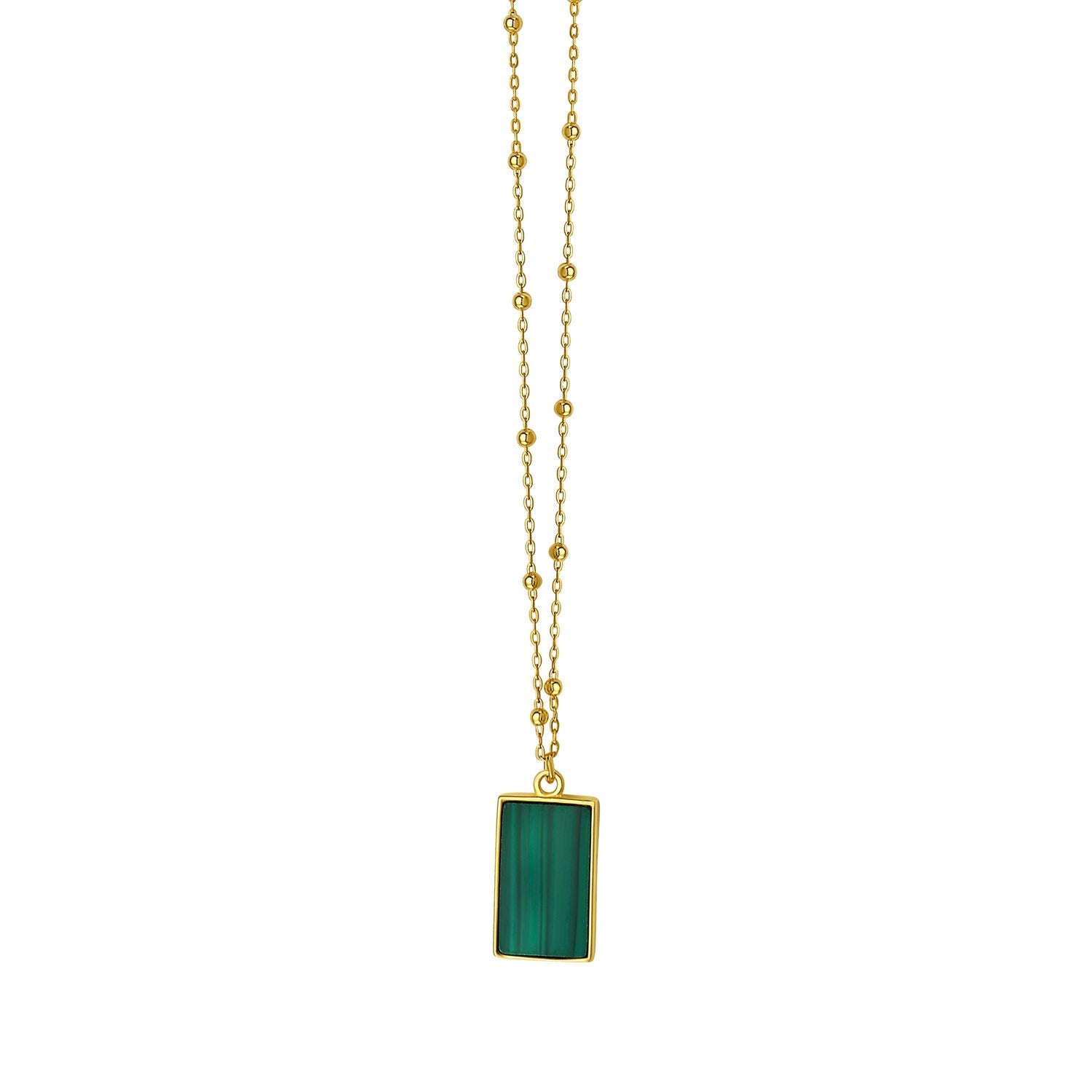 Malachite Geometric Rectangle Necklace in 14K Yellow Gold