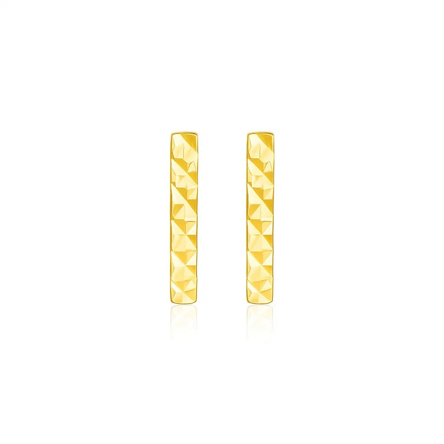 14k Yellow Gold Textured Bar Earrings
