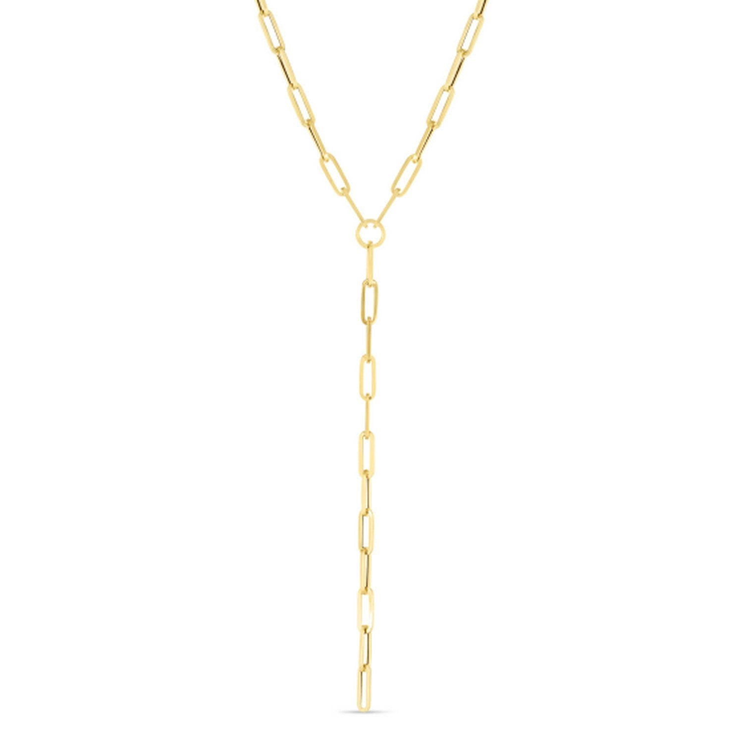 14k Yellow Gold Paperclip Chain Lariat Necklace