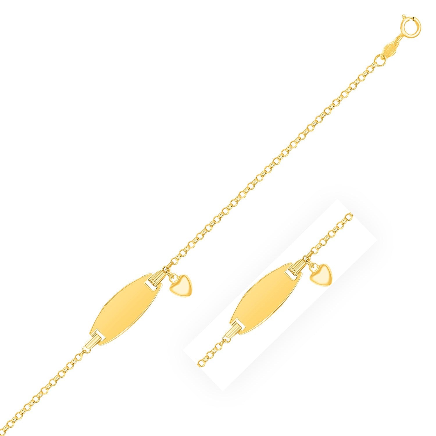 14k Yellow Gold Heart Accented Children&amp;#39;s Cable Chain ID Bracelet