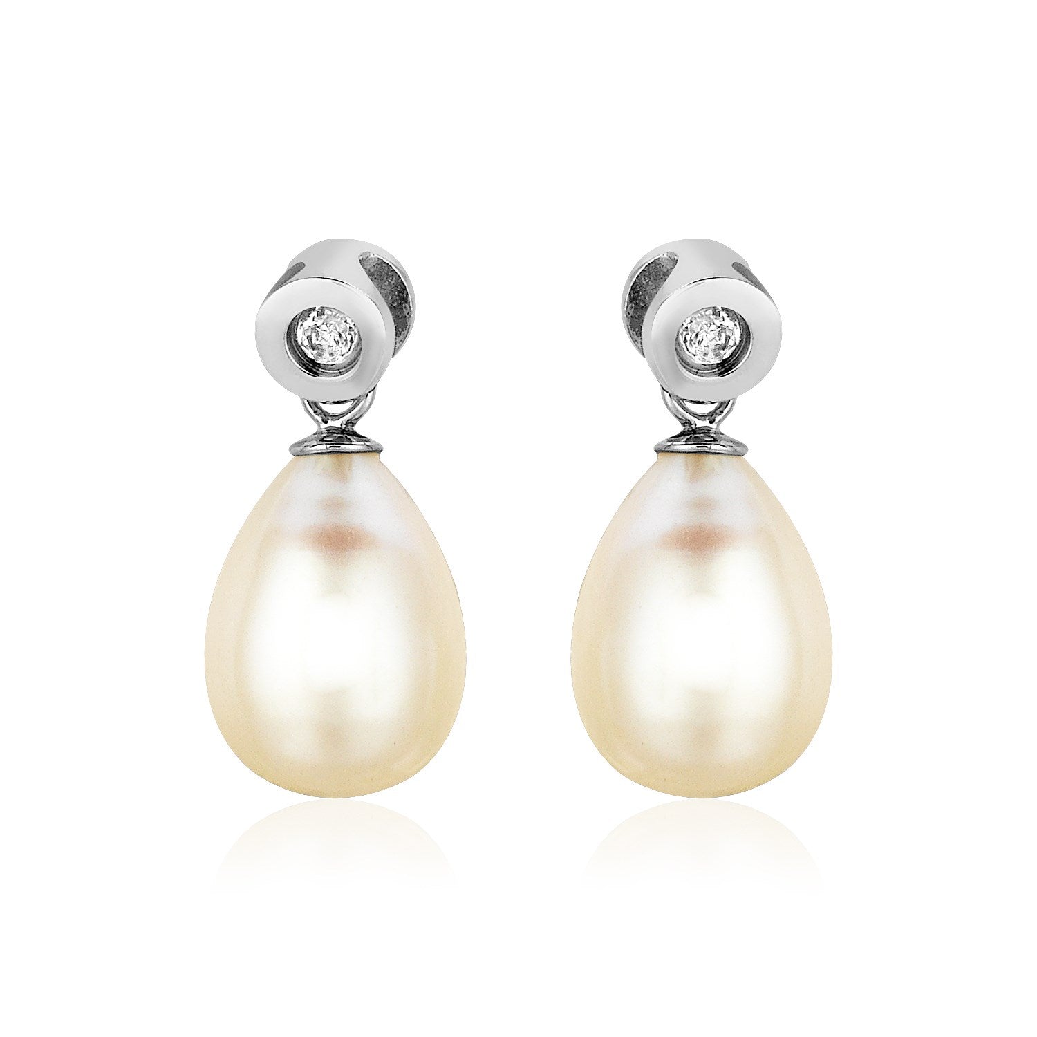 Sterling Silver Earrings with Pear Shaped Freshwater Pearls and Cubic Zirconias