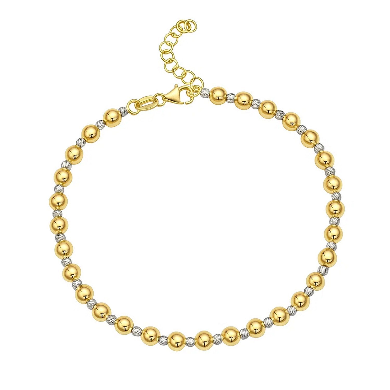 Two Tone Beaded Chain Bracelet in 14K Gold (4.00 mm)
