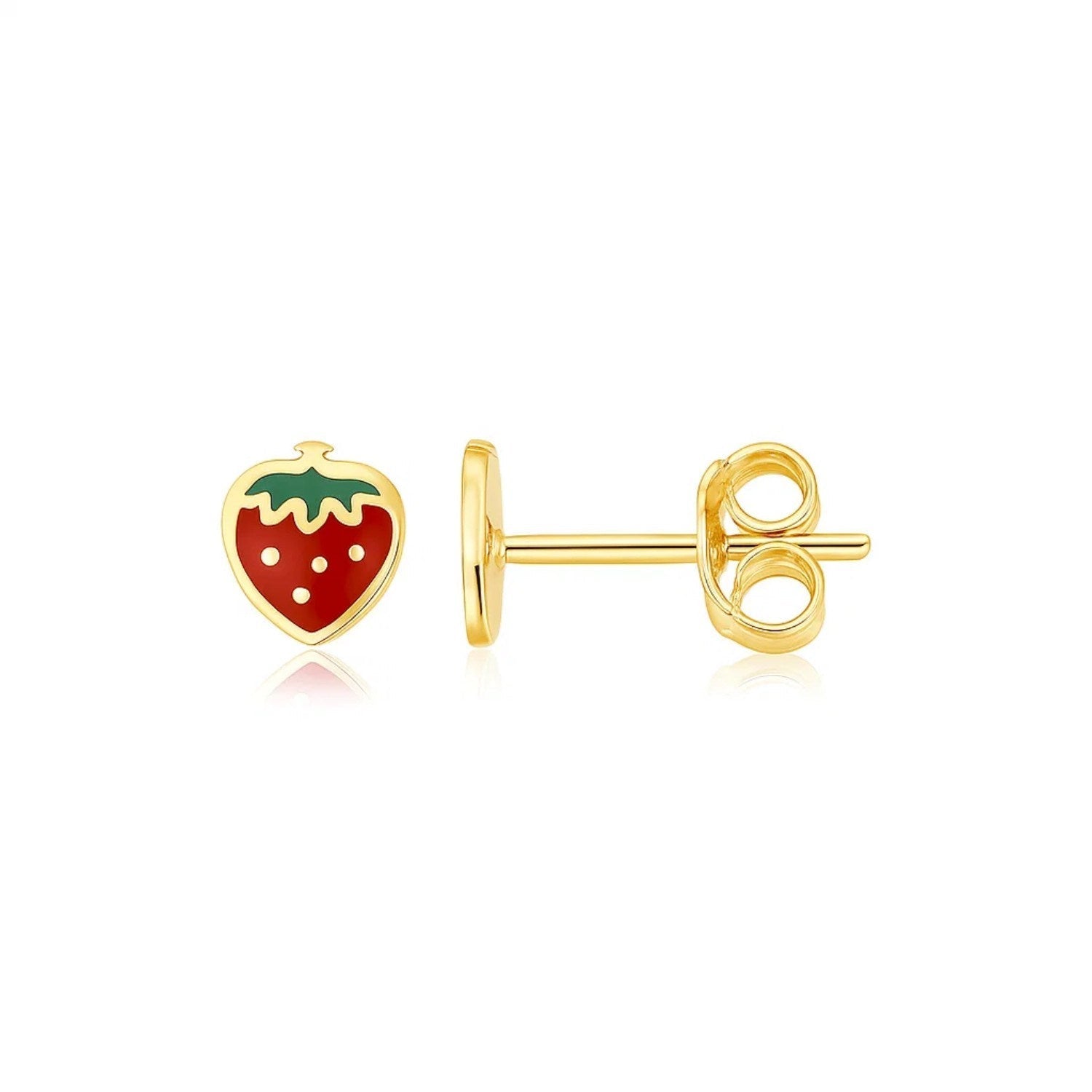 14k Yellow Gold Enameled Strawberry Childrens Earrings