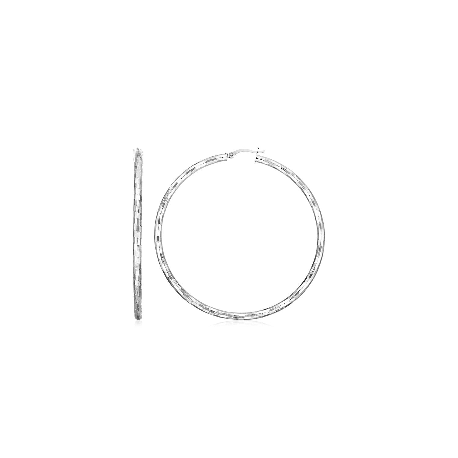 Sterling Silver Large Hoop Earring with Hammered Texture