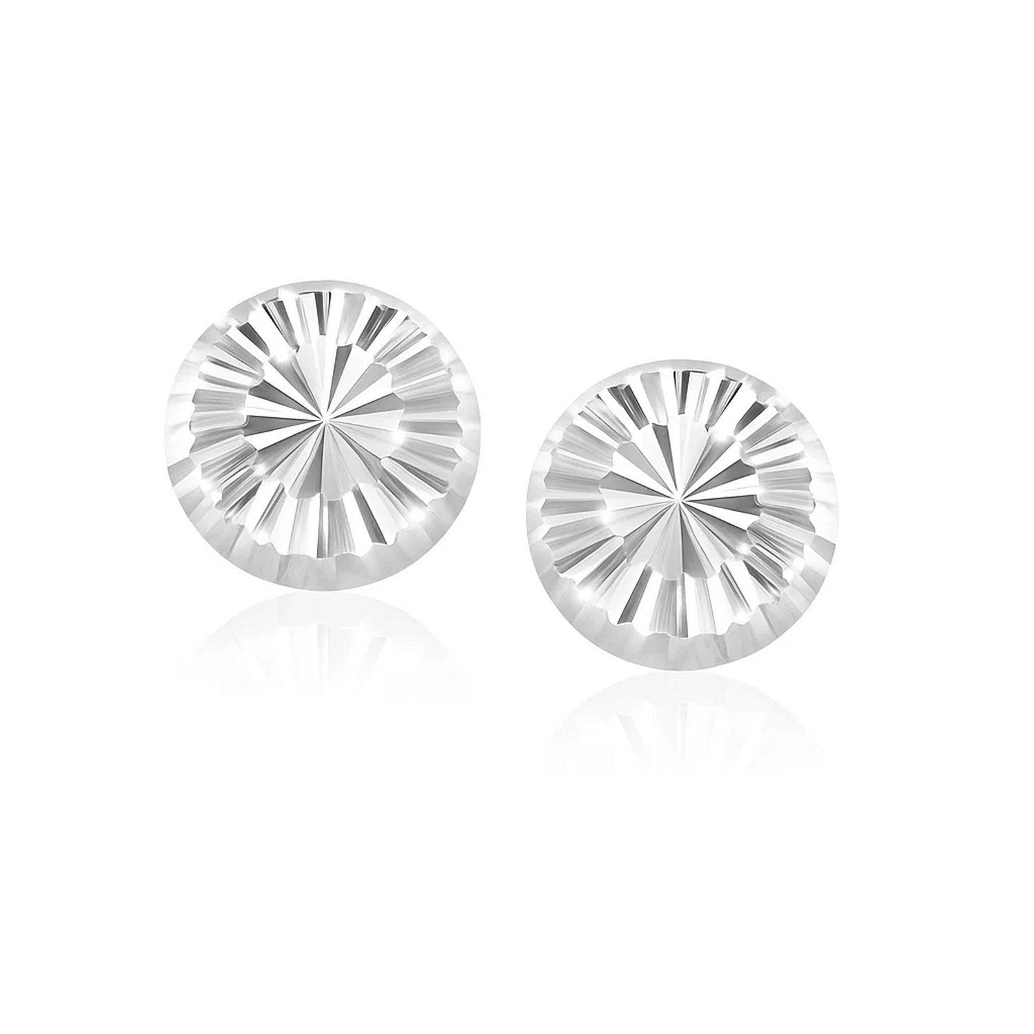 Flat Style Diamond Cut Stud Earrings in 14k White Gold(8mm)