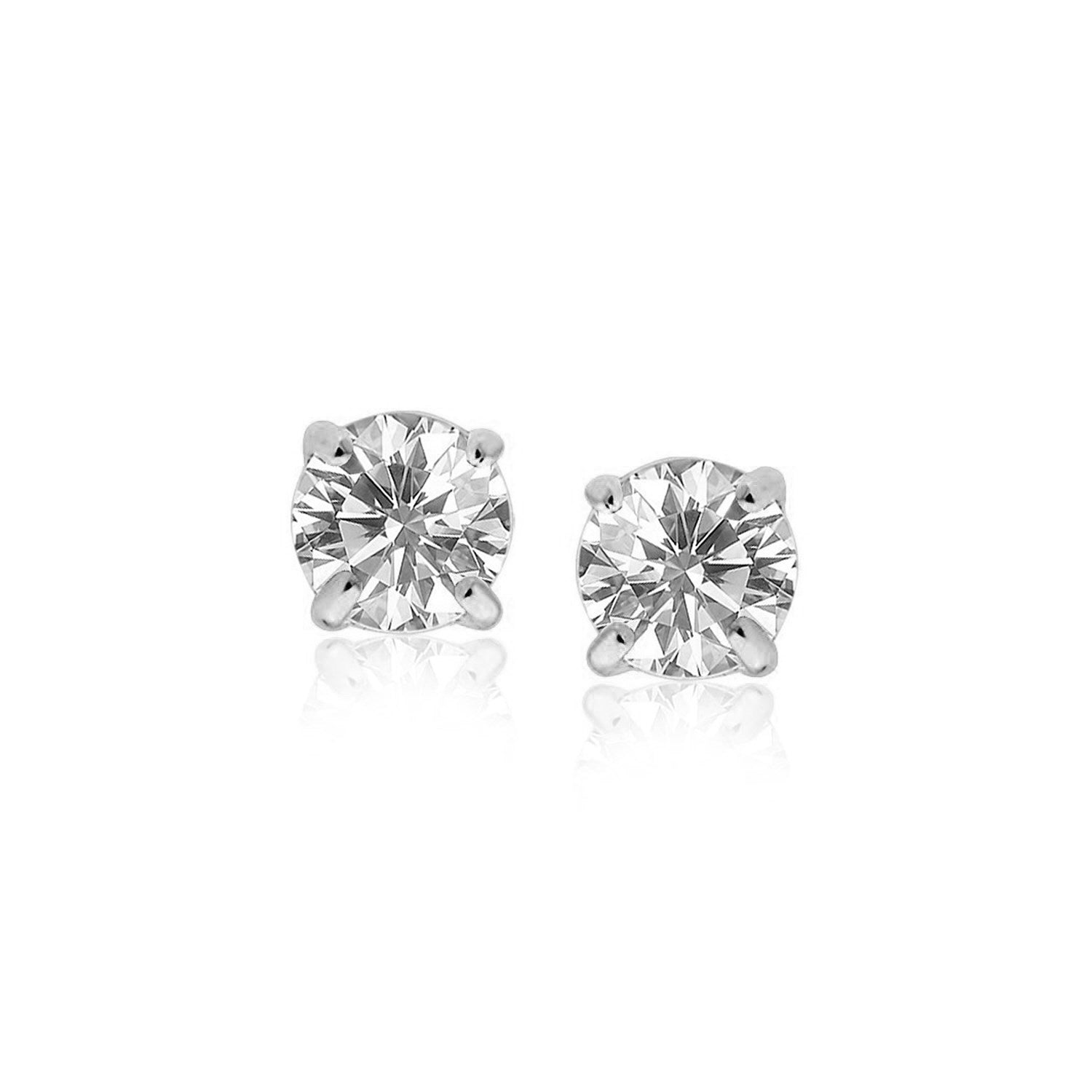 14 k WhiteGold Stud Earrings with White Hue Faceted Cubic Zirconia