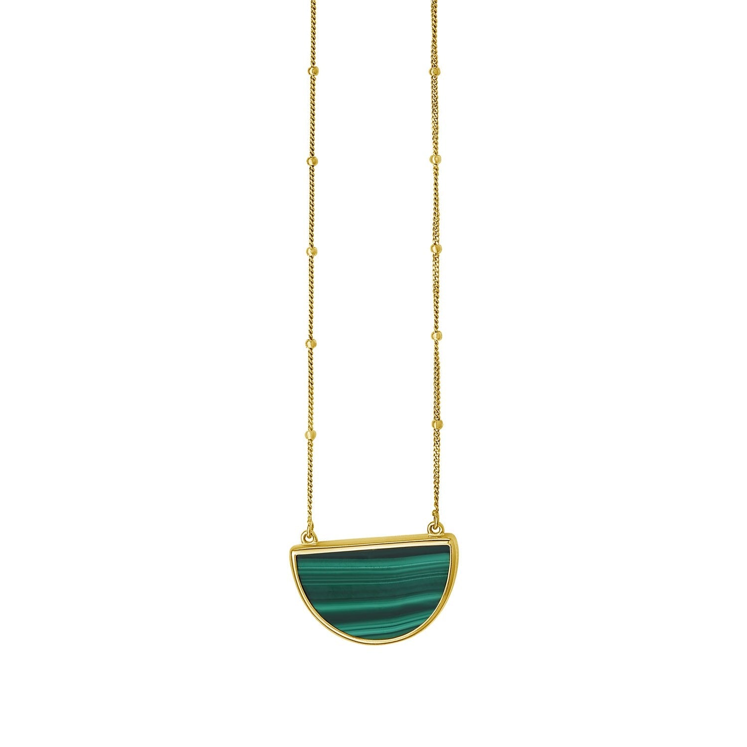 Malachite Geometric Half Moon Necklace in 14K Yellow Gold