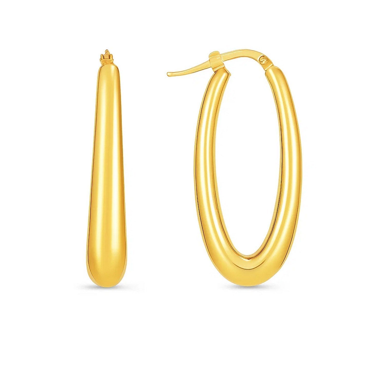 14k Yellow Gold Elongated Oval Hoops