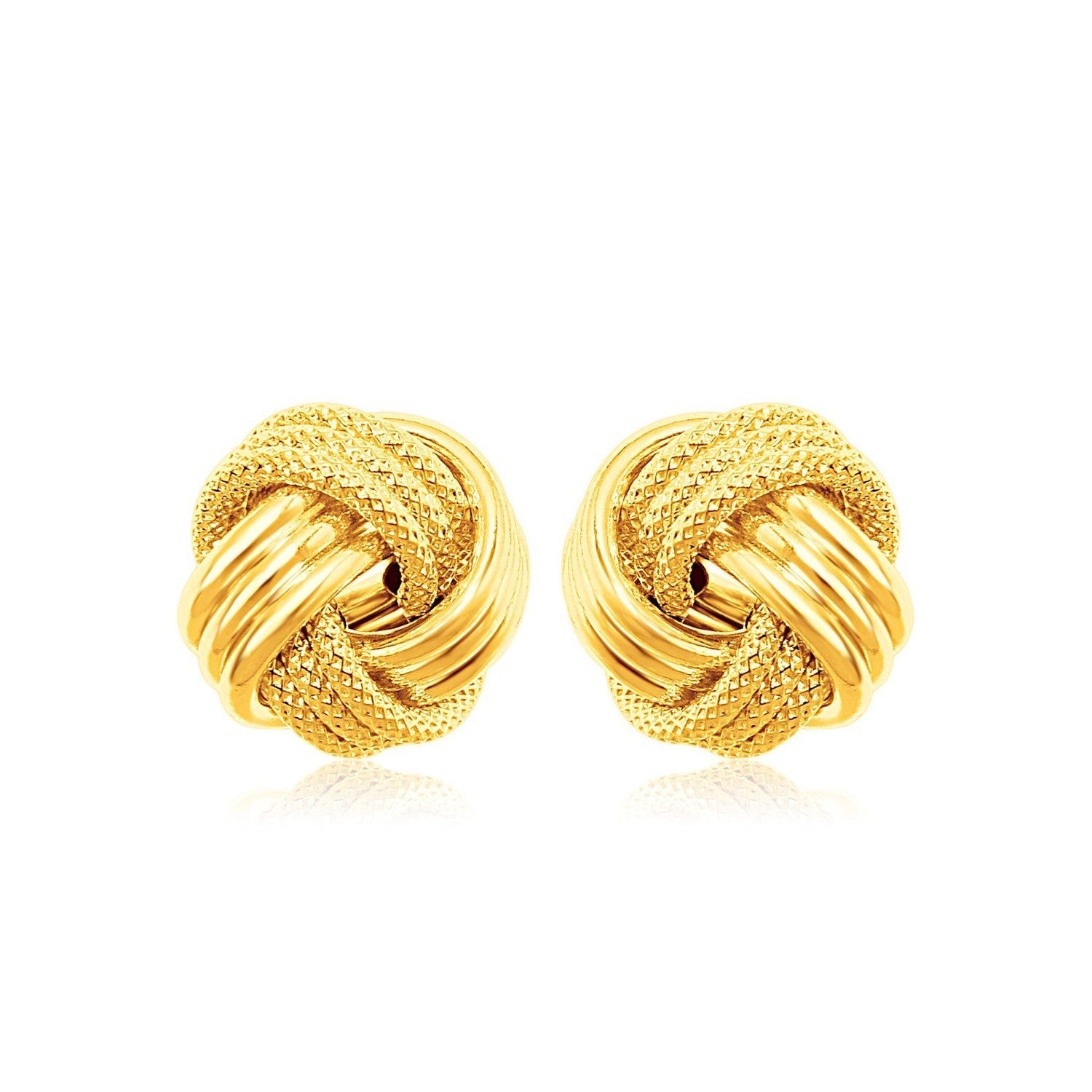 10k Yellow Gold Love Knot with Ridge Texture Earrings