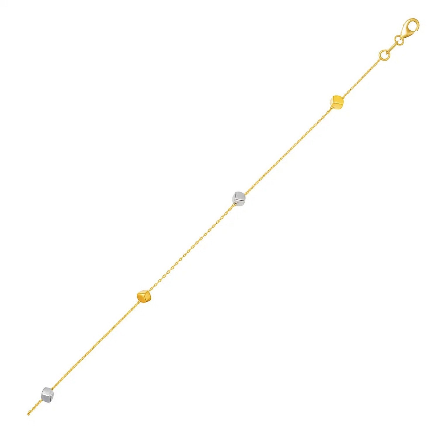 14k Two Tone Gold Bracelet with Polished Cubes