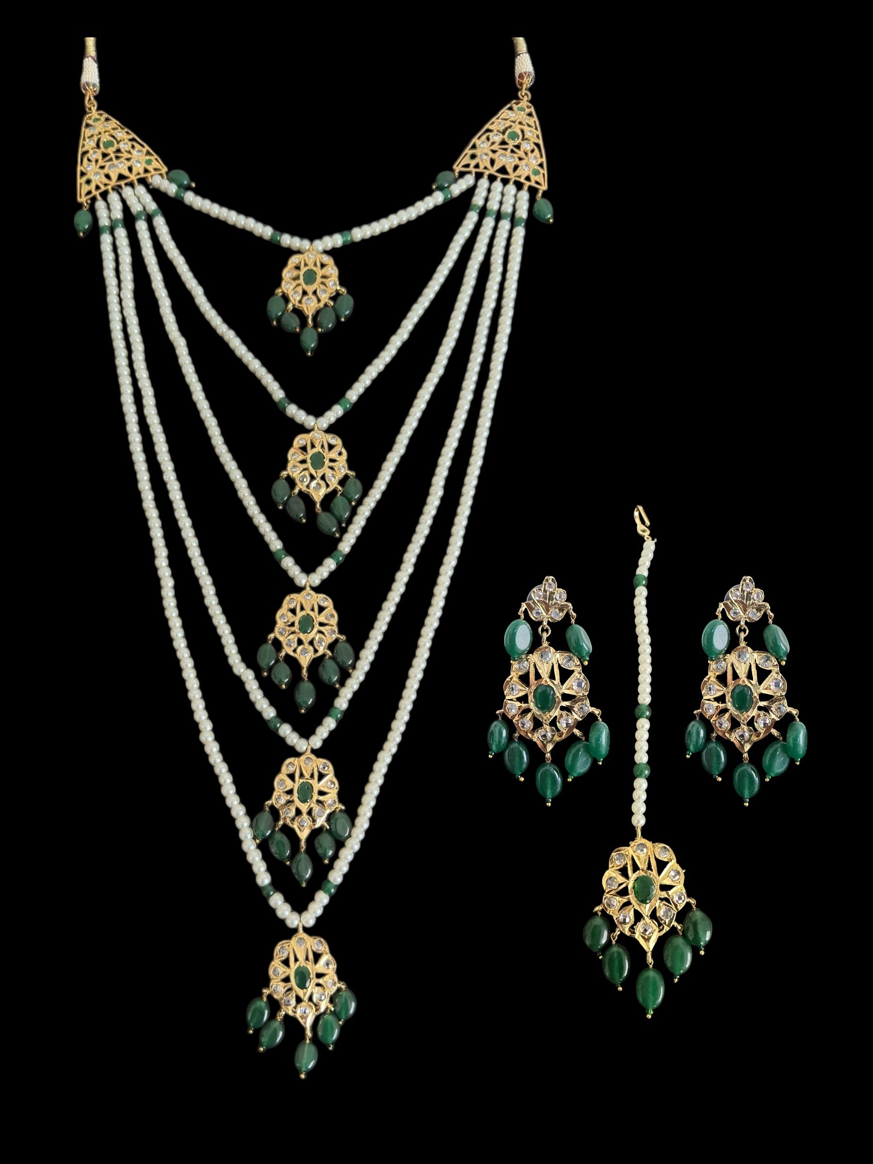 Soha Hyderabadi five layer necklace / satlada in Green( SHIPS IN 4 WEEKS )