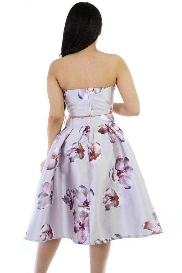 2 Piece Tube Top Floral Skirt Set