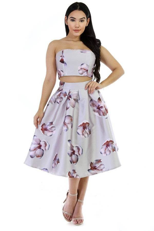 2 Piece Tube Top Floral Skirt Set