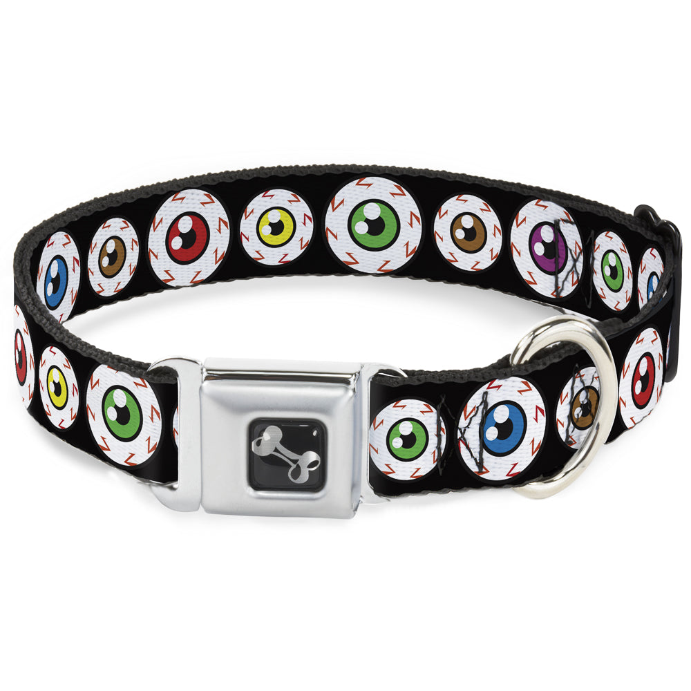 DOG BONE SEATBELT BUCKLE COLLAR - EYEBALLS BLACK/MULTI COLOR