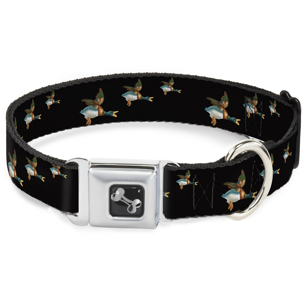 DOG BONE SEATBELT BUCKLE COLLAR - FLYING MALLARDS BLACK