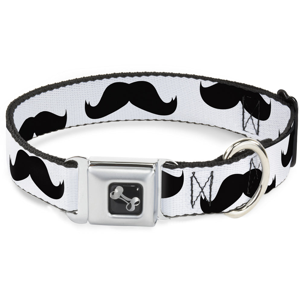 Dog Bone Seatbelt Buckle Collar - Mustaches White/Black