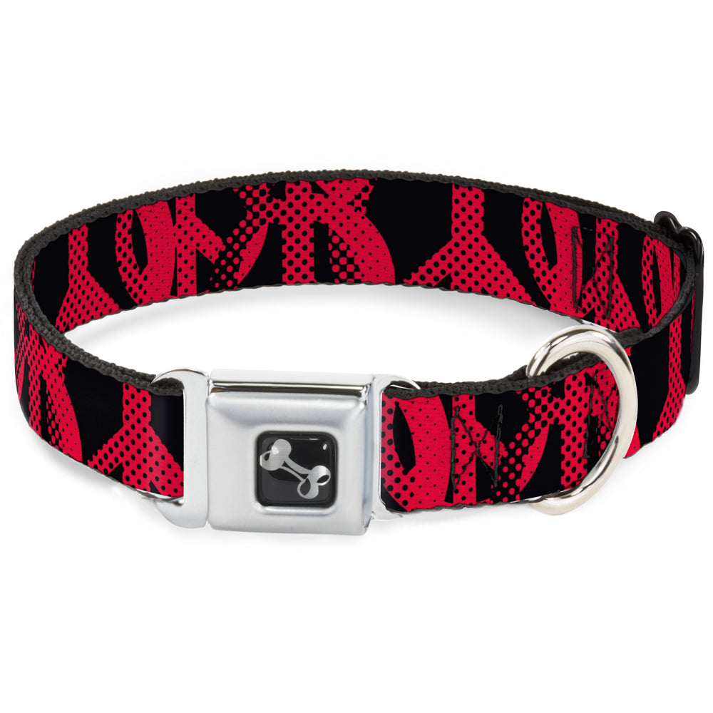DOG BONE SEATBELT BUCKLE COLLAR - PEACE DOTS BLACK/FUCHSIA