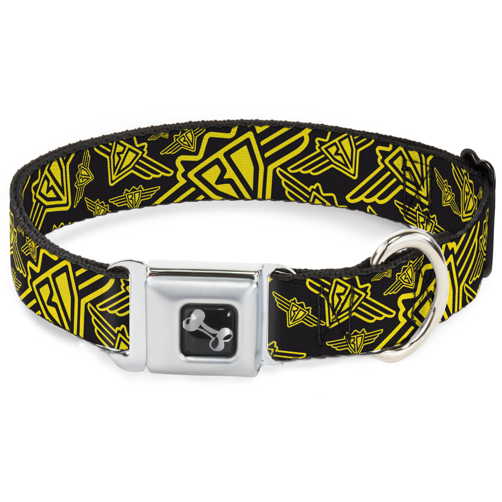 Dog Bone Seatbelt Buckle Collar - BD Logo Scattered Black/Yellow