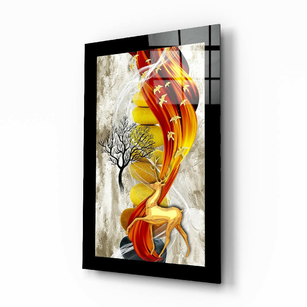 Red Gold Deer Glass Wall Art