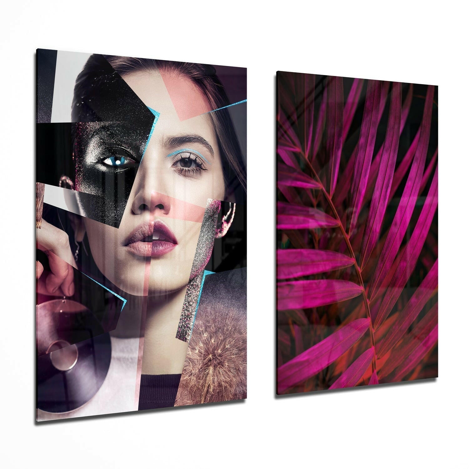 Patchwork Women 2 Pieces Combine Glass Wall Art