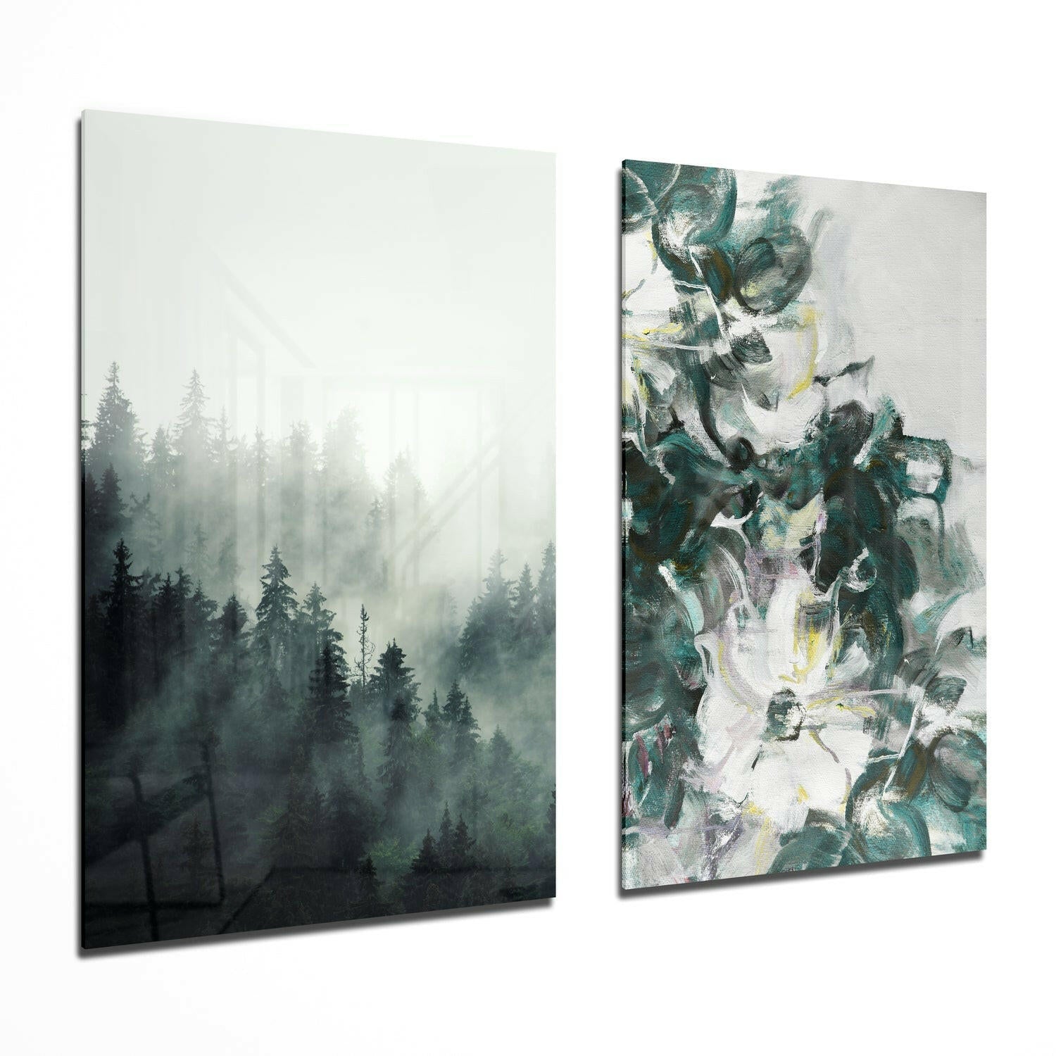 Tones of Green 2 Pieces Combine Glass Wall Art