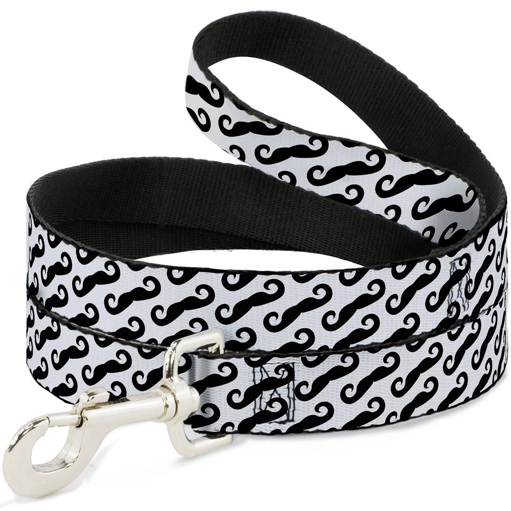 Dog Leash - Diagonal Handlebar Mustaches White/Black