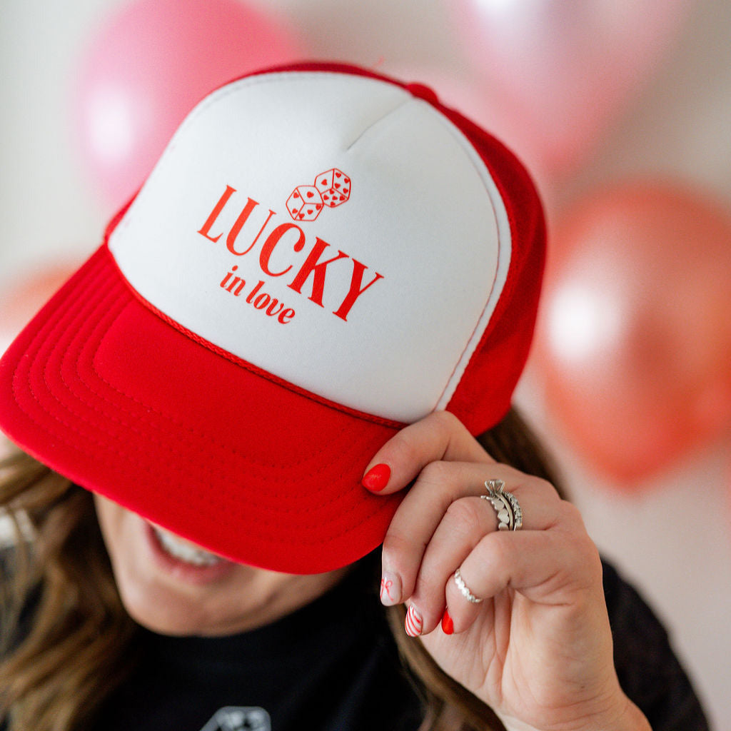 Lucky in Love - Red/White Trucker Hat