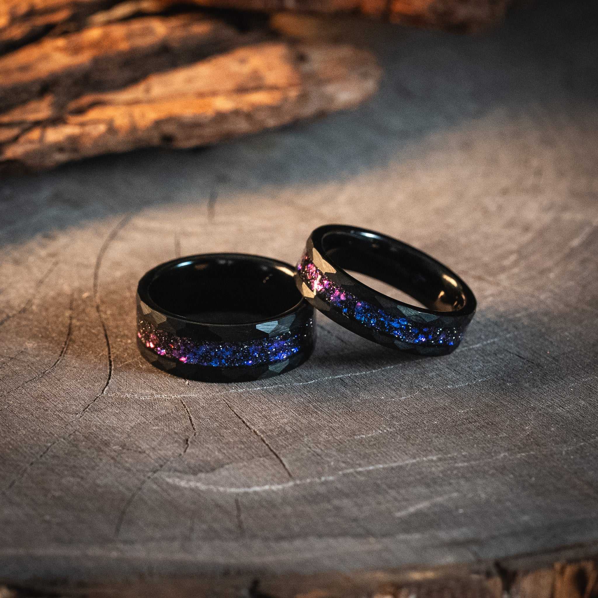 Couple Rings Nebula Meteorite x Galaxy Blue Sandstone Rings 6mm/8mm