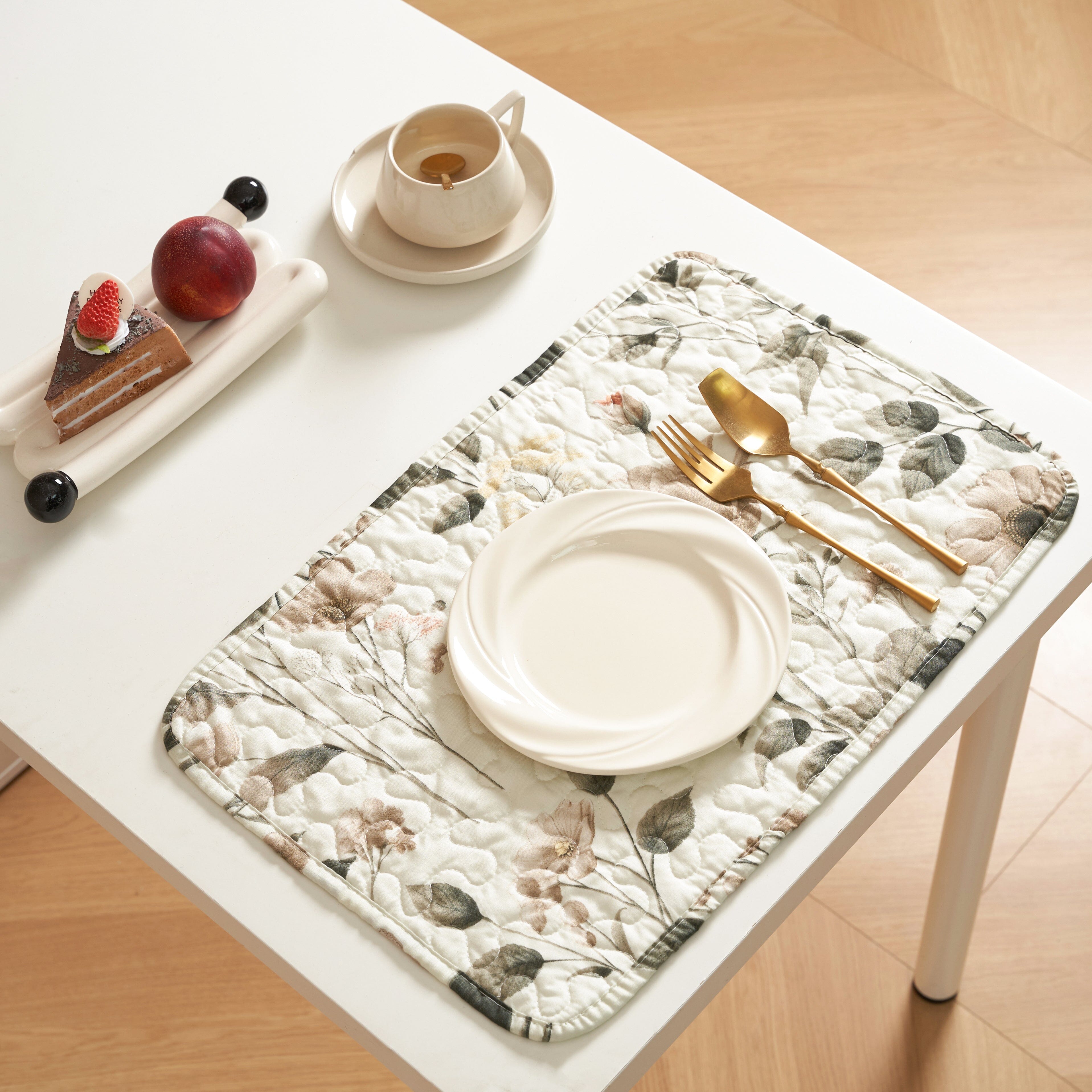 DaDalogy Enchanted Meadow Placemats - Set of 4, Floral Elegance in Beige, Rose, and Soft Green, Premium Soft Microfiber, Perfect for Any Meal, 13x19 Inches