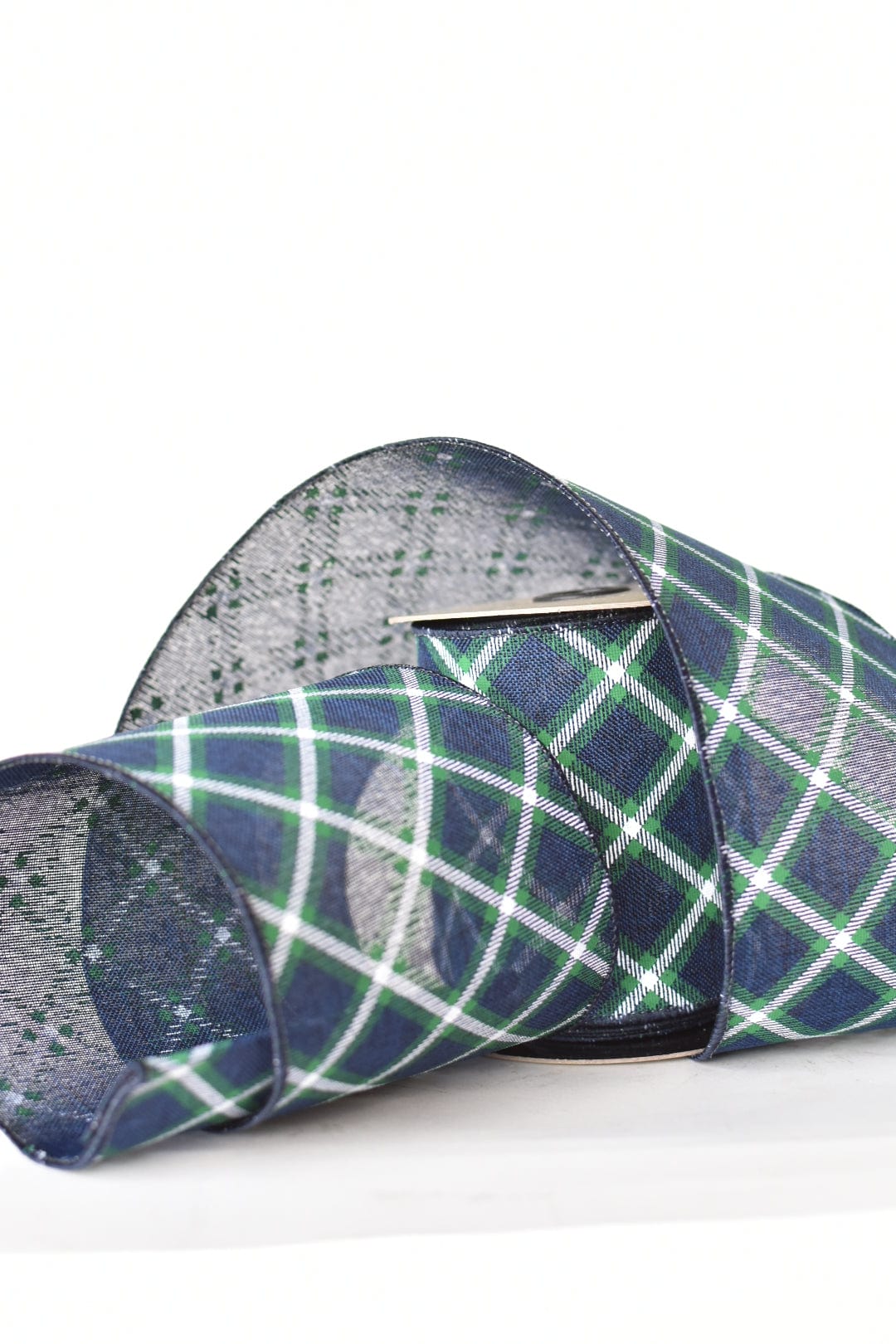 4&amp;quot; x 10yd Blue + Green Bias Plaid Wired Ribbon