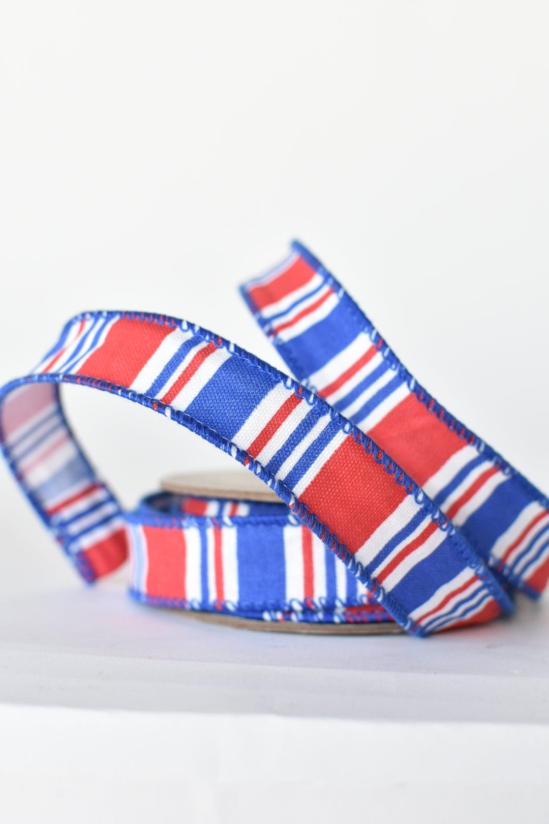 1&amp;quot; x 10yd Red, White, + Blue Horizontal Printed Stripe Ribbon