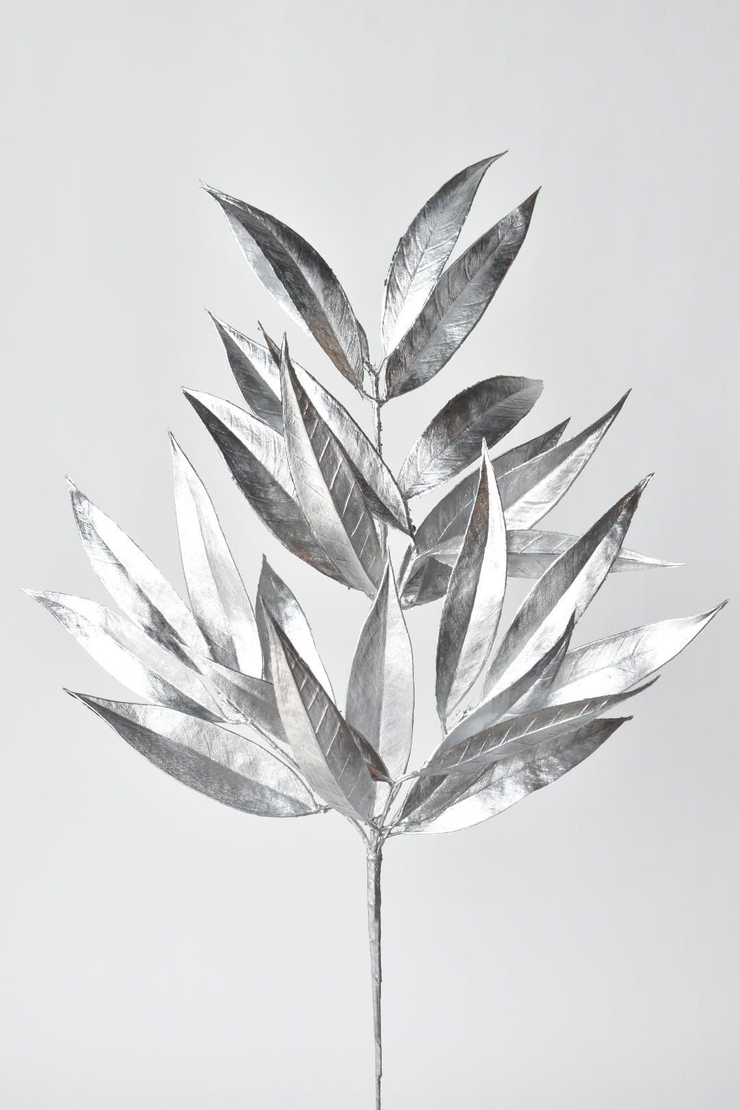 22.5&amp;quot; Faux Silver Metallic Bay Leaf Stem
