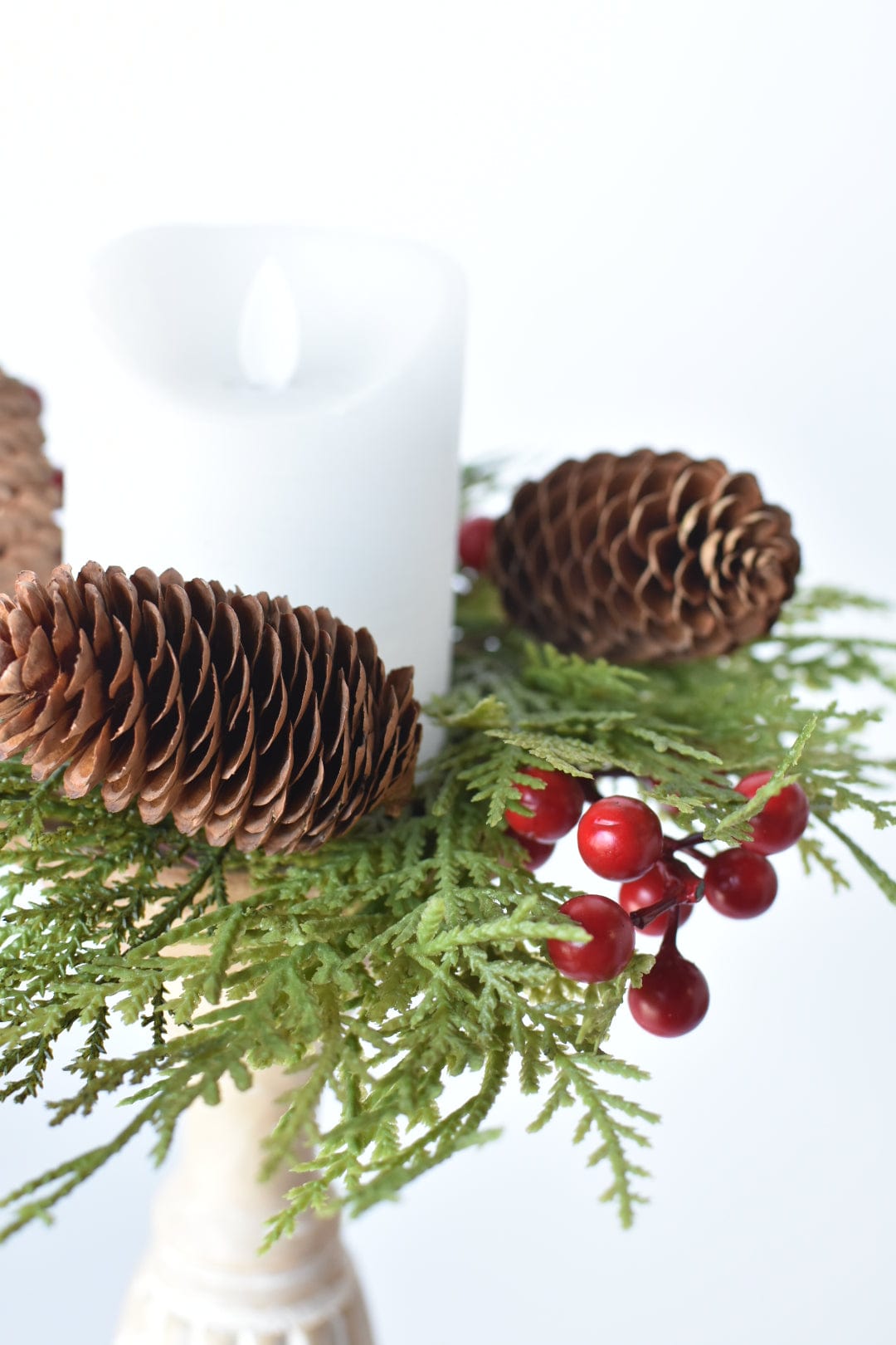 11&amp;quot; Faux Cedar Candle Ring With Pinecones/Berries (Fits up to a 3&amp;quot; Pillar Candle) CR2