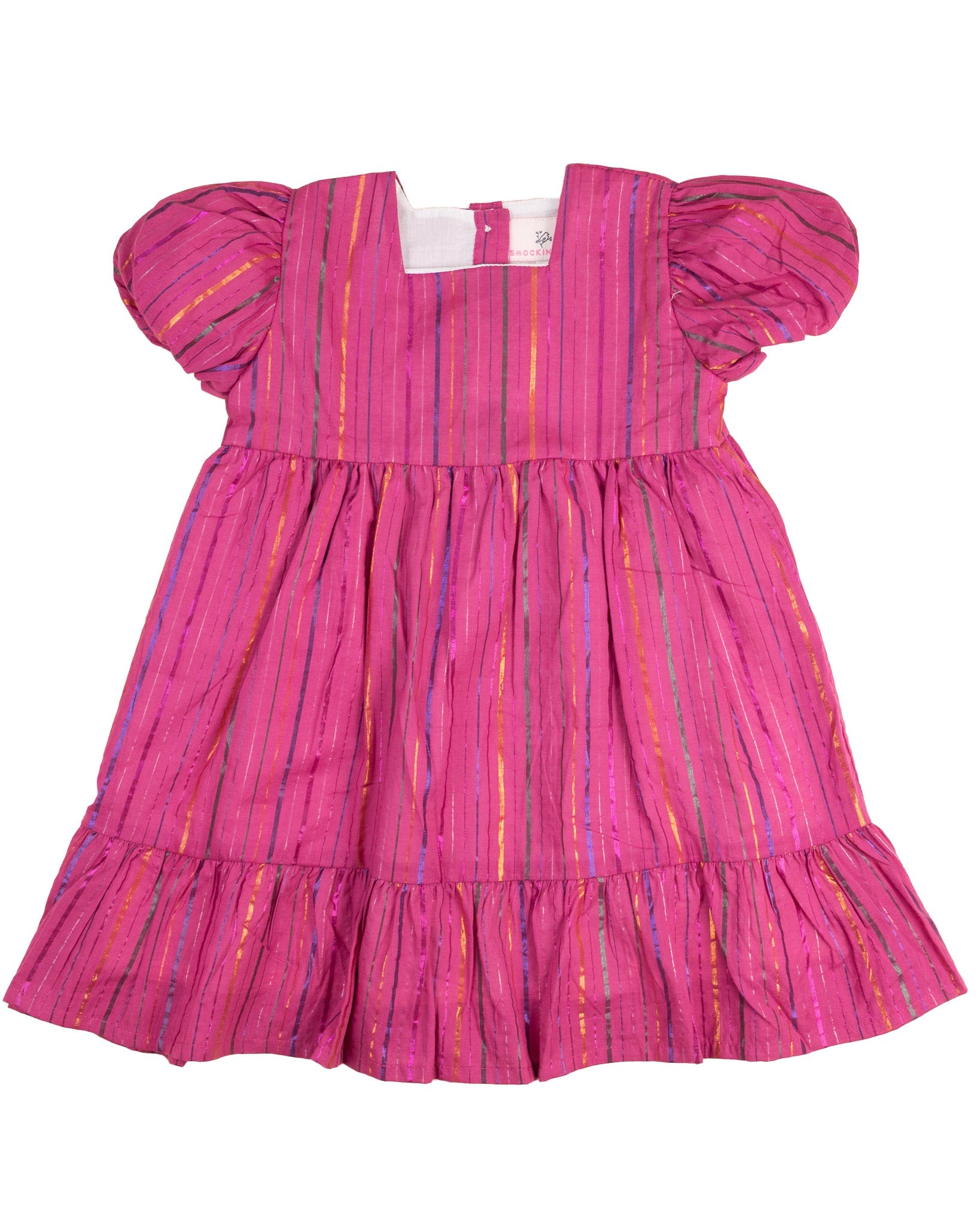 Hot Pink Puff Sleeve Dress with Lurex