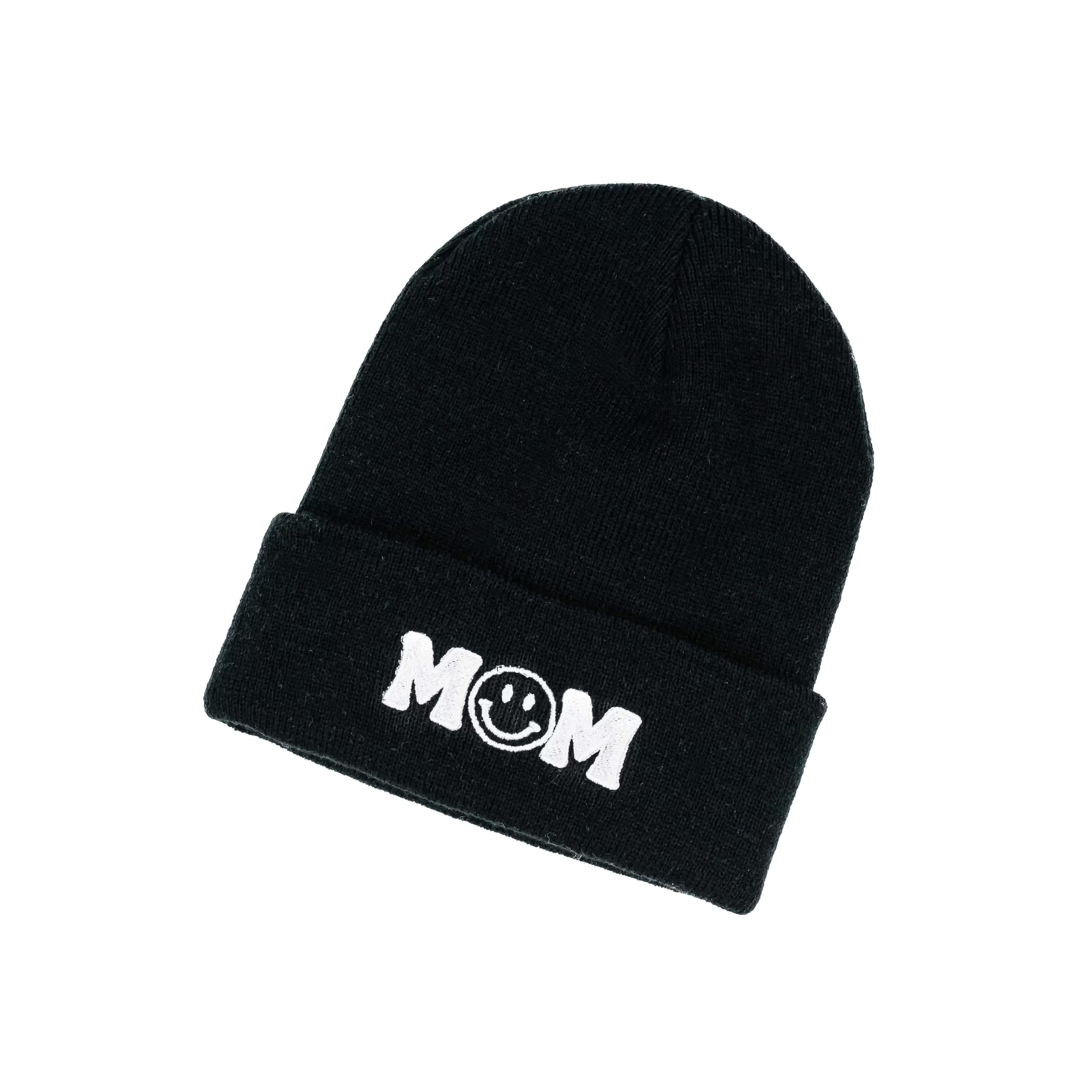 Mom (Smile O) - Black w/ White - Adult Beanie