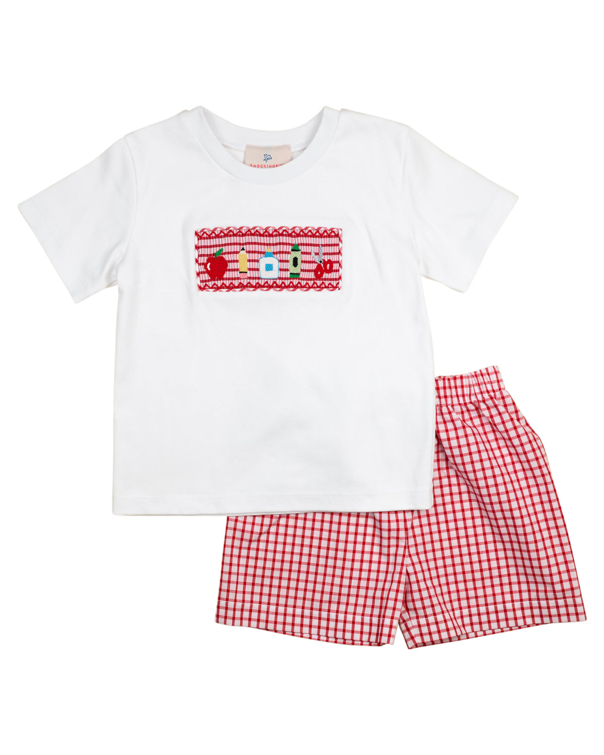 School Supplies Smocked Red Windowpane Shorts Set- FINAL SALE