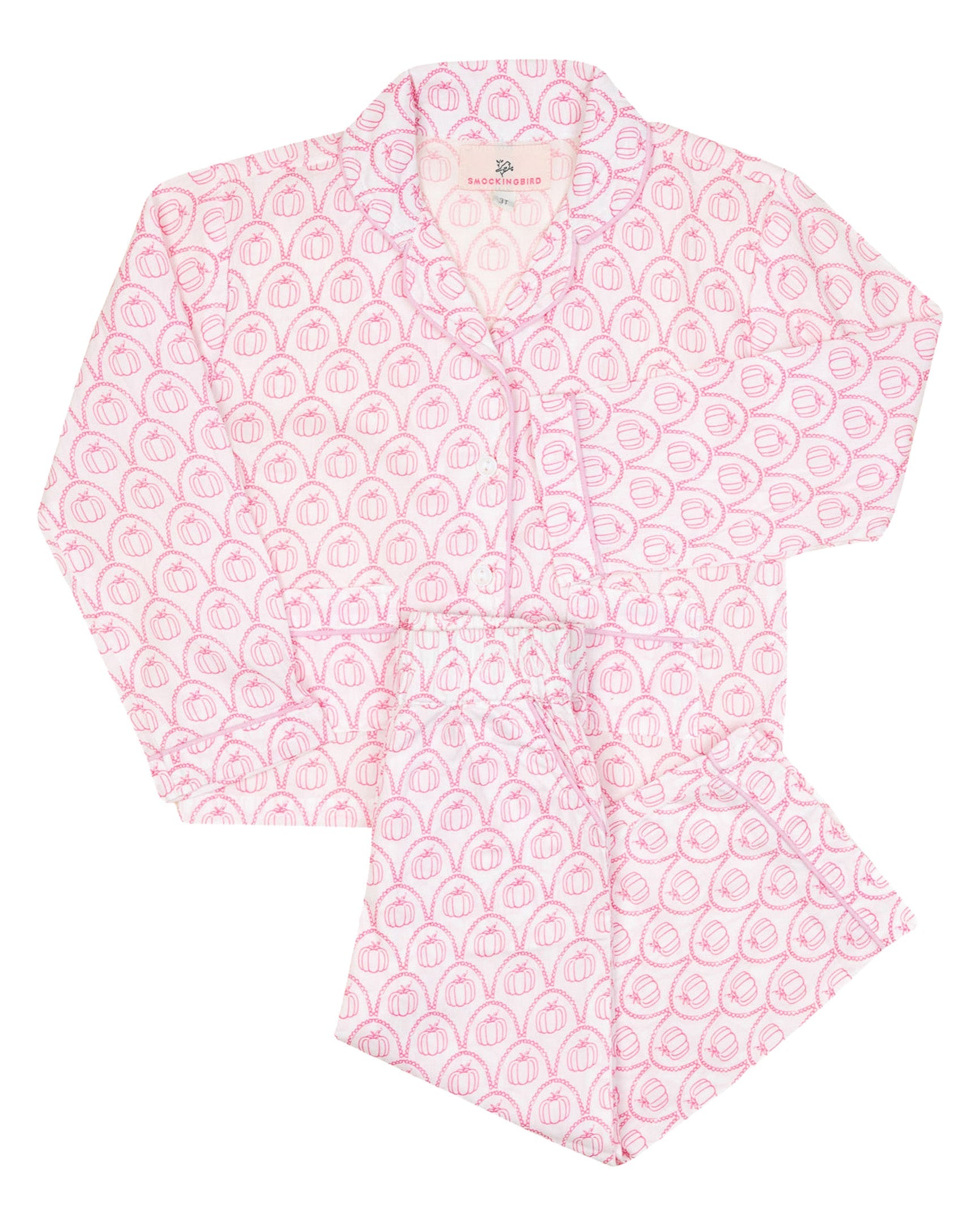 Pink Pumpkin Scallop Print Pajama Set