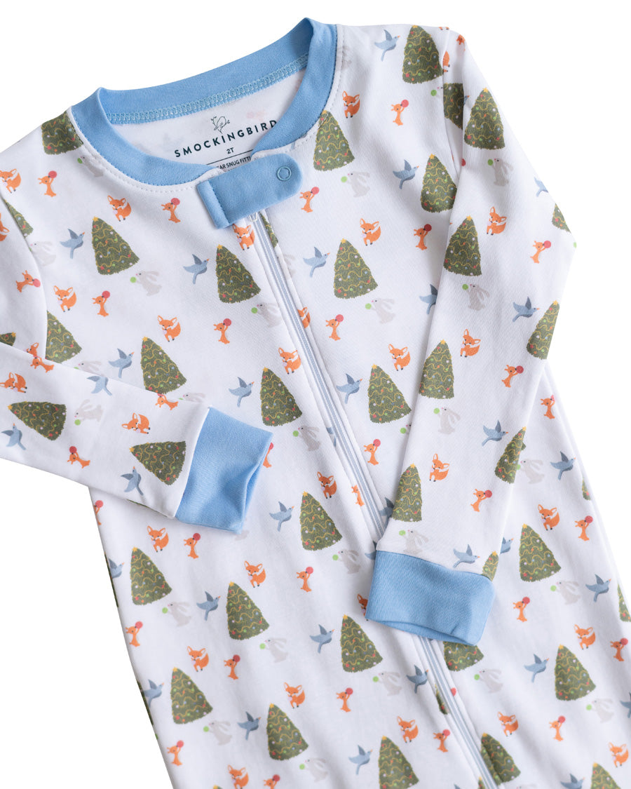 Woodland Creatures Pima Cotton Zip Up Pajamas- FINAL SALE