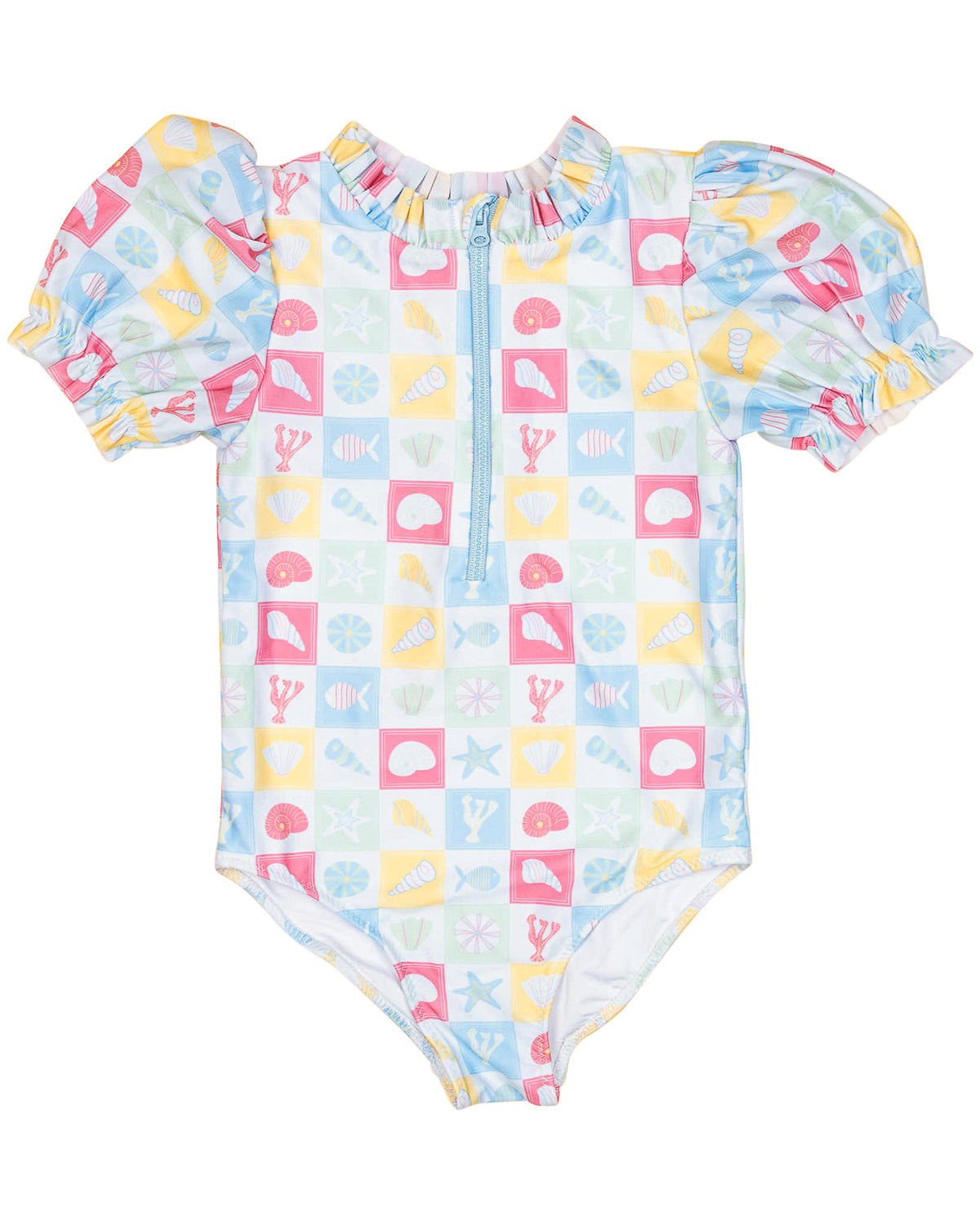 Coastal Stamps Puff Sleeve One Piece- FINAL SALE