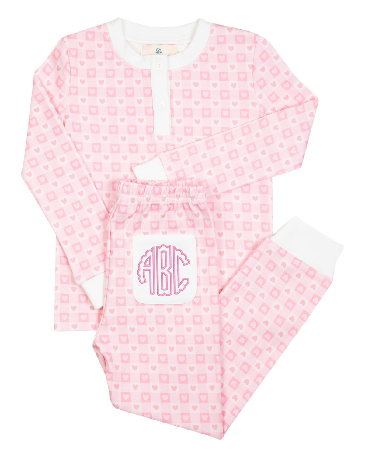 Pink Checked Hearts Knit Pajama Set- FINAL SALE