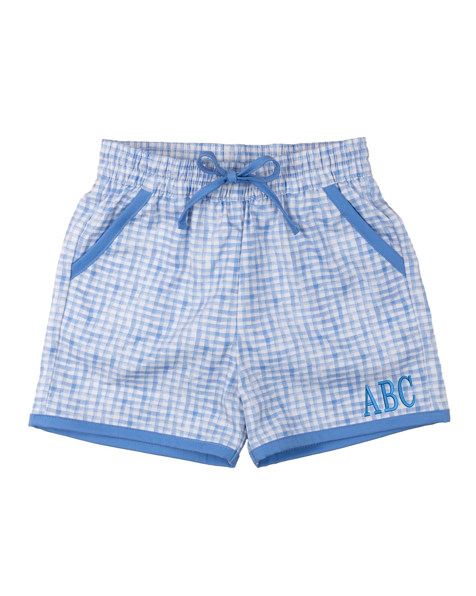 Blue Watercolor Plaid Swim Trunks-FINAL SALE