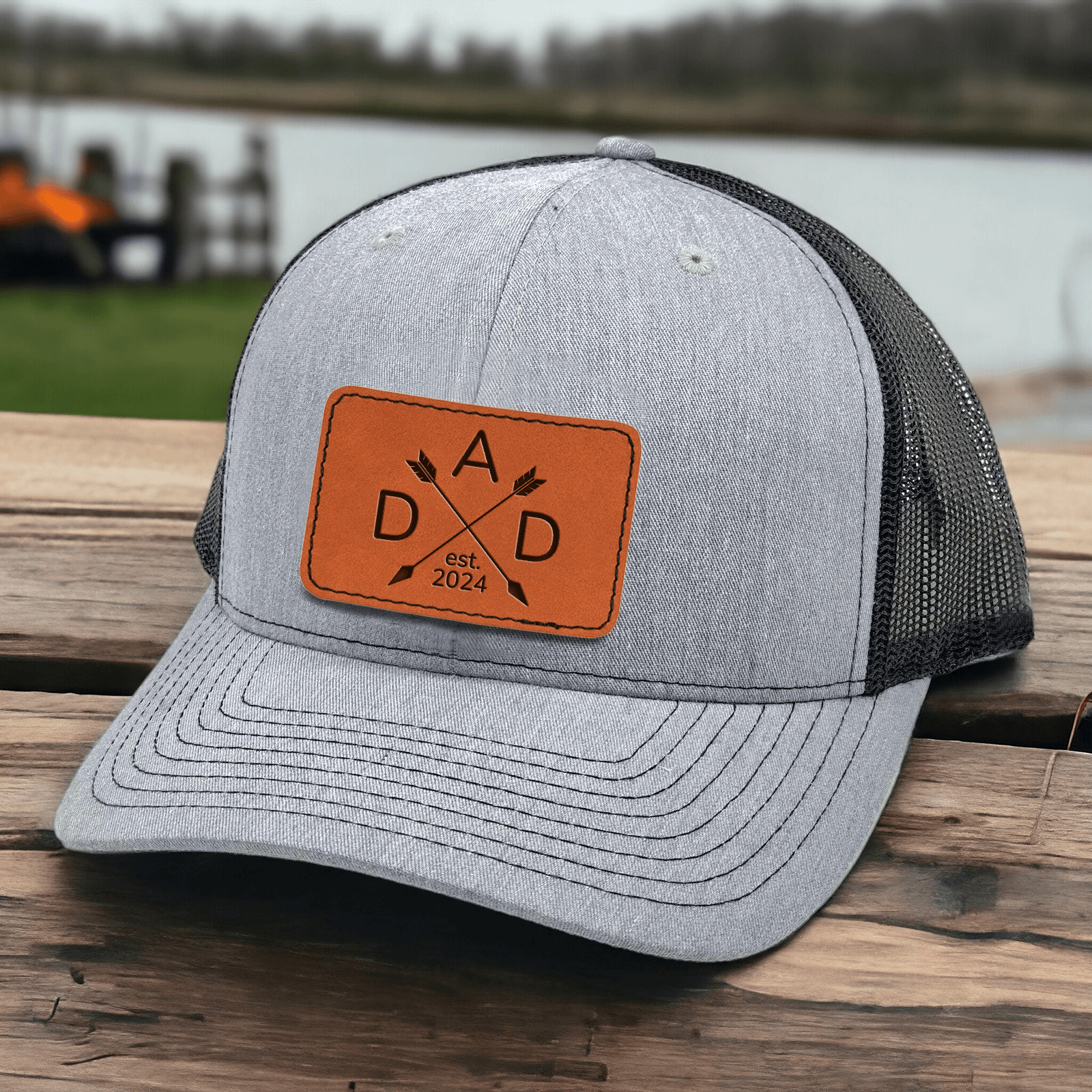 Dad Established Custom Year Trucker Hat - Personalized Engraved Leather Patch Hat/Cap - Father&amp;#39;s Day Gift for Him, Husband, Daddy