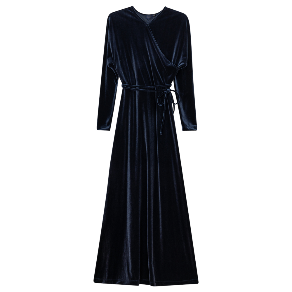 Diagonal Velour Wrap Dress