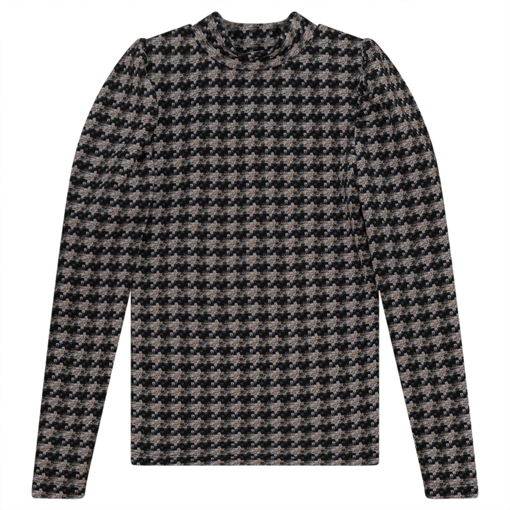 Puffed Shoulders Top With Semi Turtle Neck