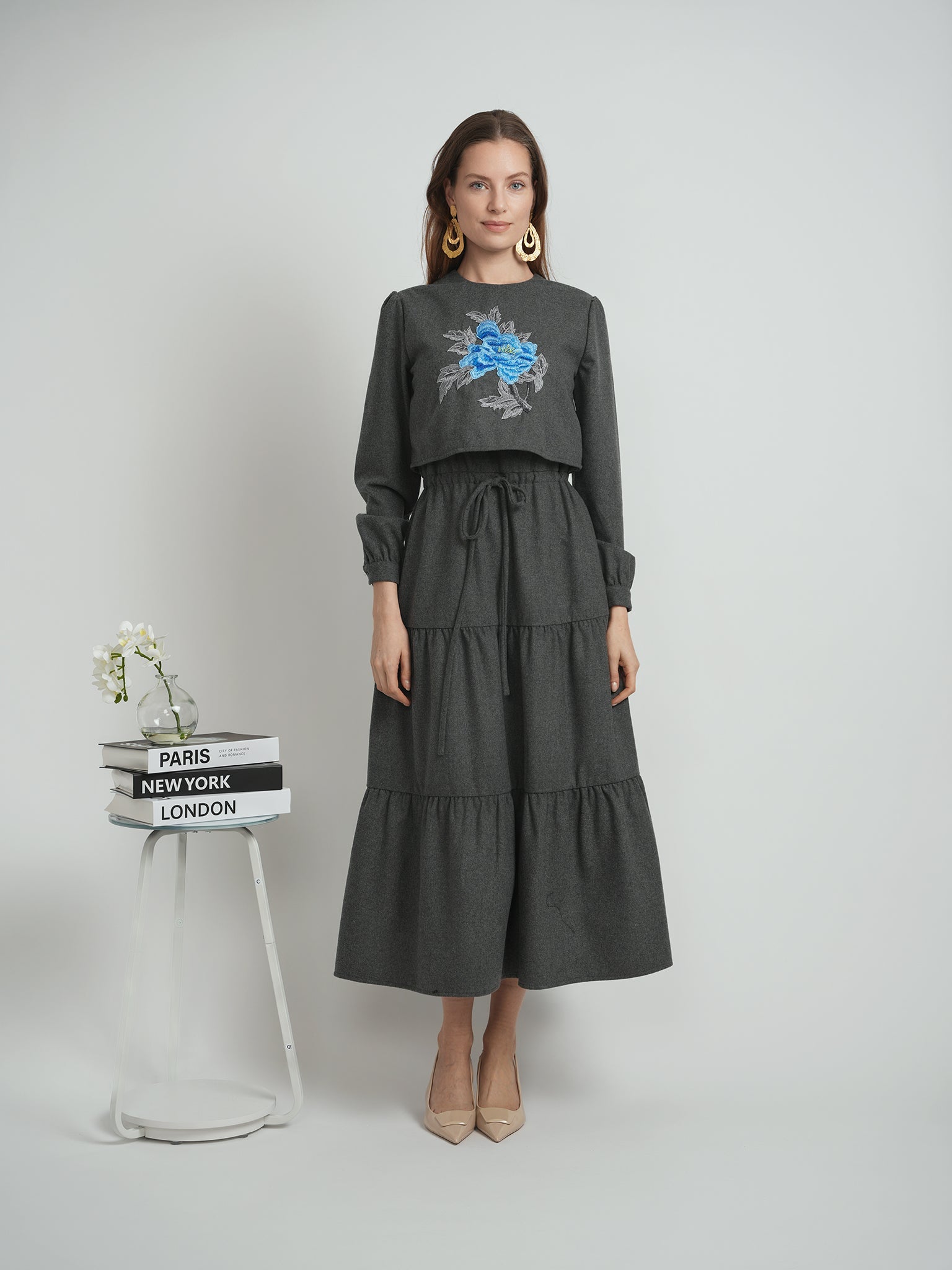 Tiered Floral Embroidered Dress