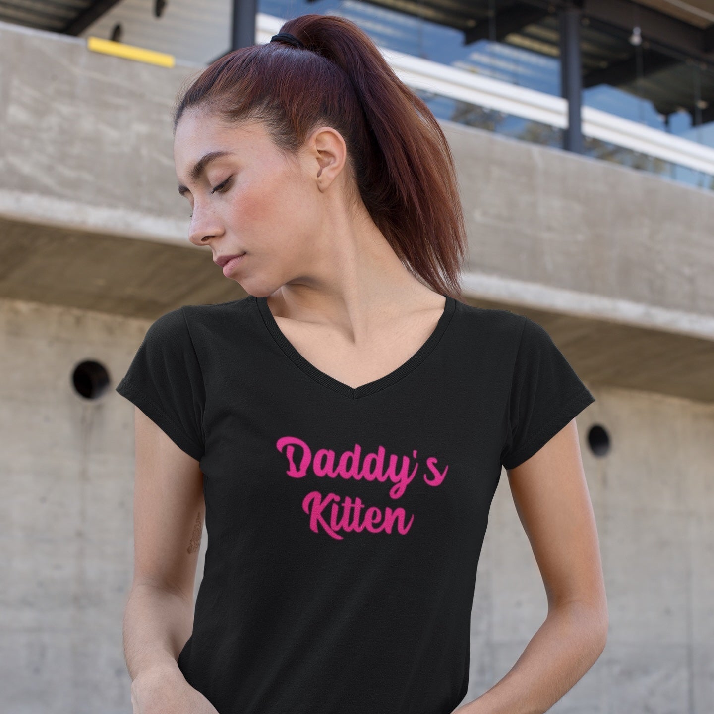 Daddy&amp;#39;s Kitten Unisex Jersey Short Sleeve V-Neck Tee