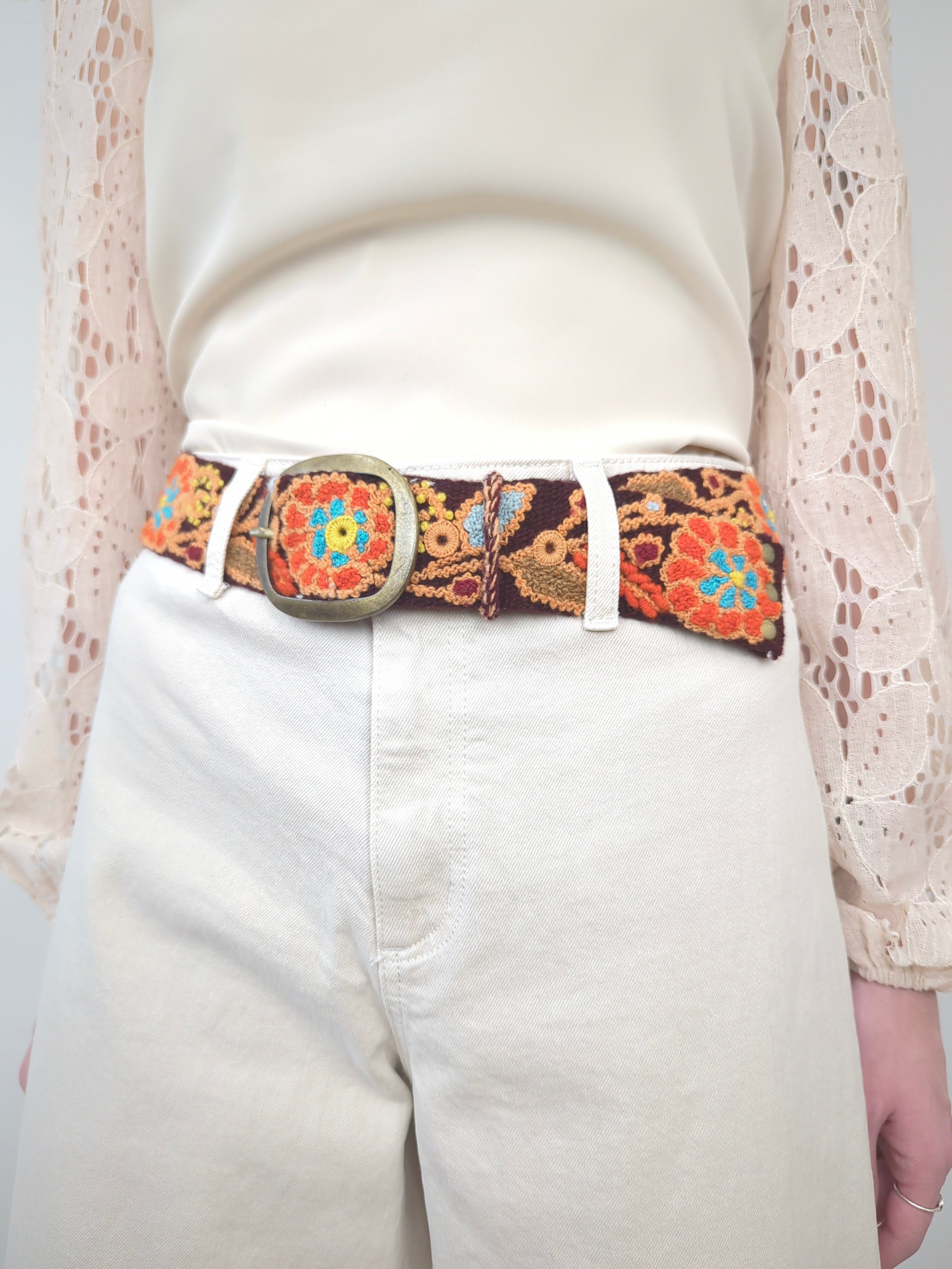 Dahlia Embroidered Wide Belt